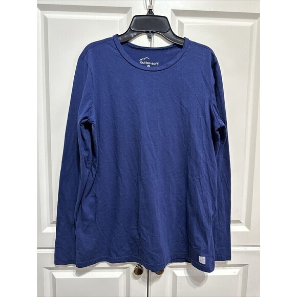 BUTTER SOFT Womens Pullover Tee Navy Top Long Sleeve - Picture 1 of 4